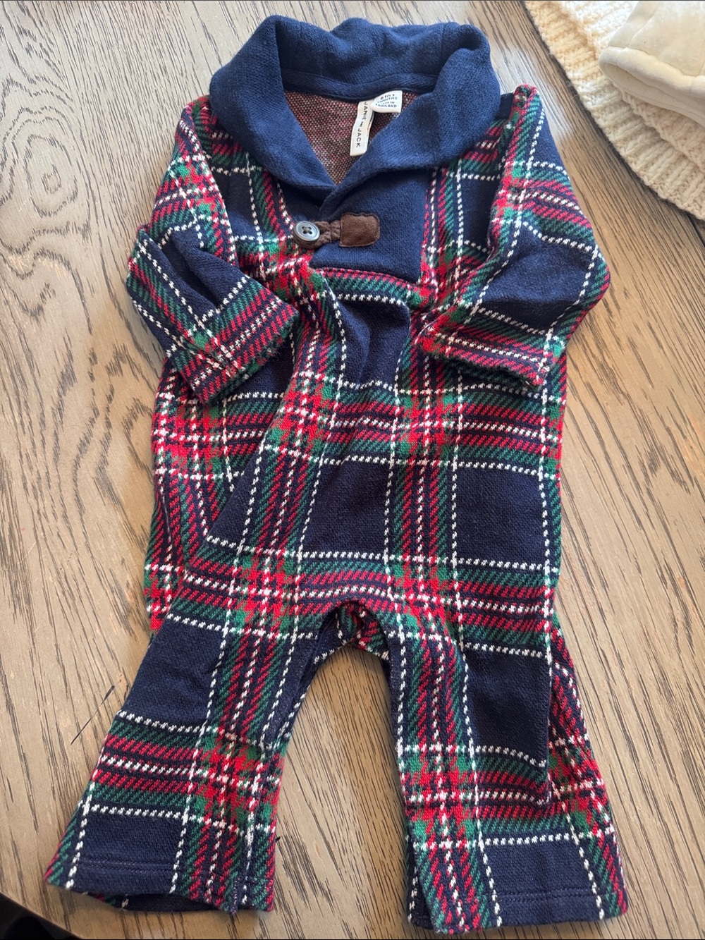 Janie and Jack Navy Plaid Shawl Collar One-Piece - Red Green